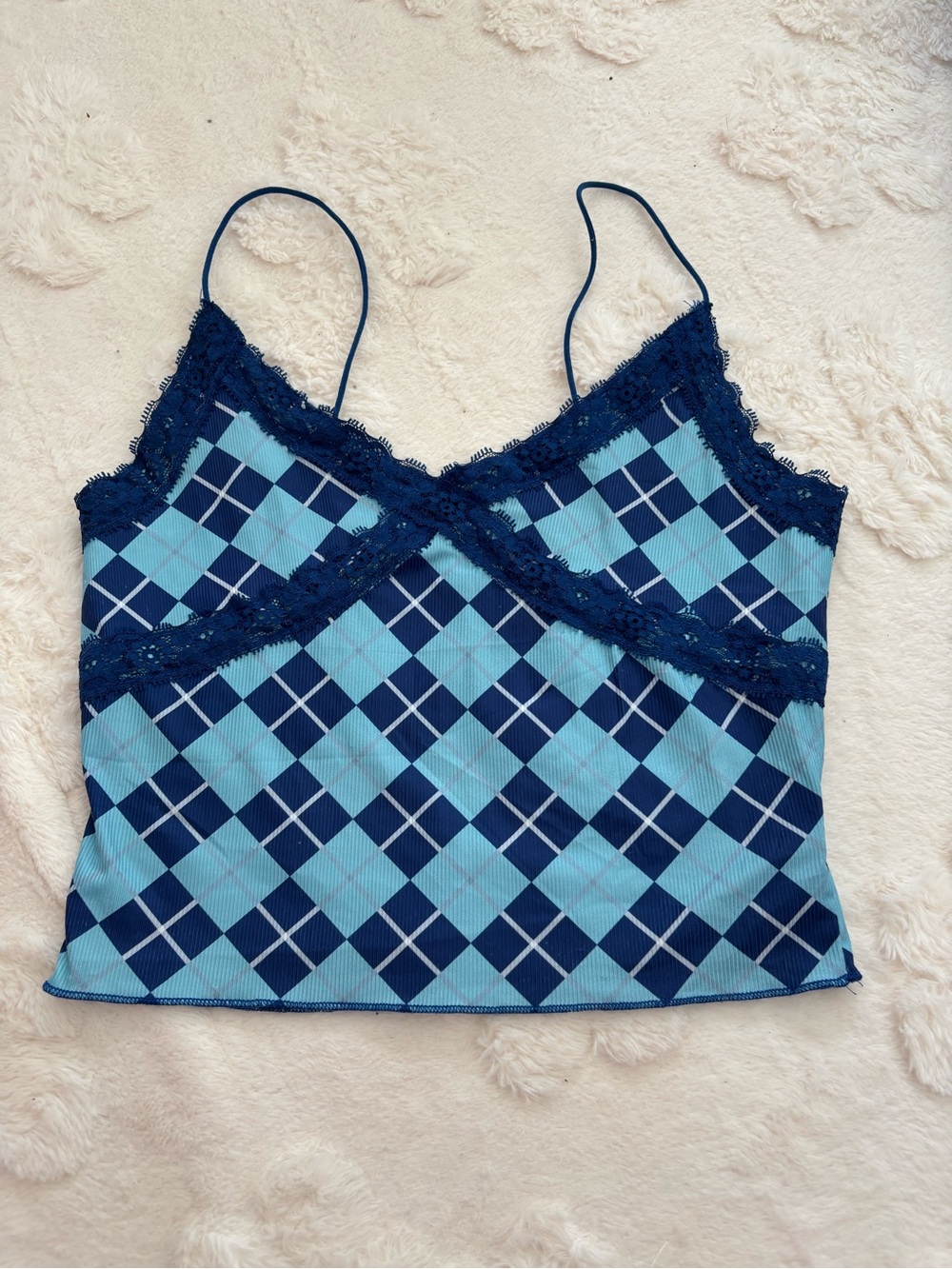 Blue Argyle Lace Trim Cami